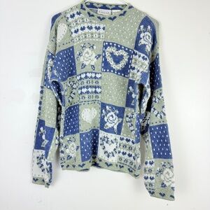 Vintage Basic Editions Heart Floral Patchwork Sweater 90s Cottagecore